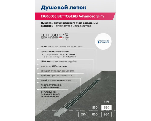 Душевой лоток Bettoserb Advanced Slim 650 13600033
