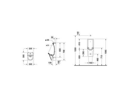 Duravit Starck 3 Писсуар с верхней подачей воды, безободковый, с креплением, цвет: белый. 0826250000