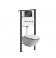 Комплект Ceramicanova Унитаз подвесной Mono CN1905 безободковый, с микролифтом + Инсталляция Balance CN121002MB с кнопкой Square матовой черной