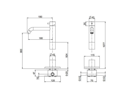QuadroDesign Source Смеситель для раковины, напольный, цвет: brushed stainless steel. 1205AS/1