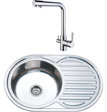 Комплект Мойка кухонная РМС MD6 MG6-7750OVL L + Смеситель BOOU 91401