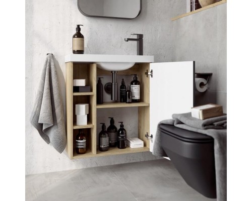 AQ ALB0106RDD Alba Корпус тумбы под умывальник правый, дуб давос, 600х700х250 мм ALB0106RDD