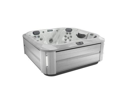 Jacuzzi J355 Минибассейн 214х214х94см, отдельностоящий, каскад, посветка, нагреватель, массажный подголовник, панель Brushed gray, цвет акрила: Platinum. ZC12ZU0EW40