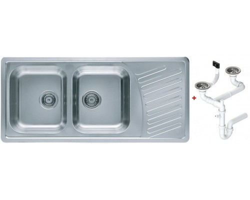 Alv 1009386 Elegant 70 Мойка I оборачиваемая, 2 чаши, 0,7 мм, SAT, 3½, 1110х510х190 мм+сифон, шк 800 1009386