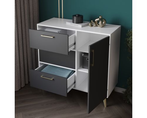 Комод DIWO Кострома 100х95х42 см белый, антрацит, ручка золото, ножка золото