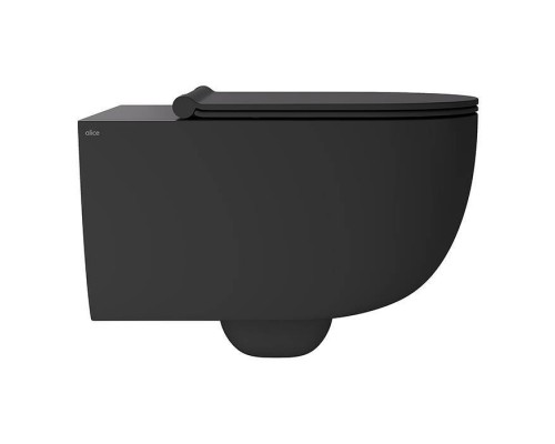 Alice Unica Унитаз 55х35см., подвесной, безободковый, с сиденьем и крышкой с микролифтом, с набором для крепления, цвет: чёрный матовый. 32240108SET