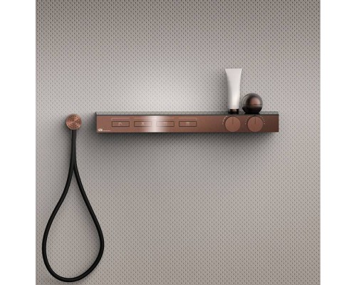 Gessi Hi-Fi Термостат для душа, с вкл. до 4 источников одновременно, с полкой из черного мат. стекла, внешняя часть, цвет: Copper Brushed PVD. 63026#708