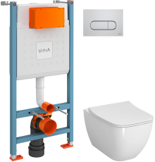 Комплект Унитаз подвесной VitrA Shift 7742B003-0075 белый глянцевый + Крышка DIWO Шифт 0405 с микролифтом + Инсталляция V-Fix Core 732-5800-01 + Кнопка Root Round 740-2280 хром