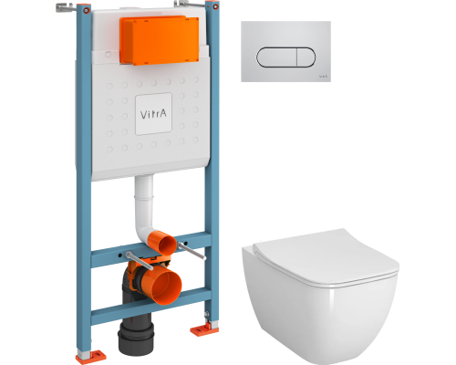 Комплект Унитаз подвесной VitrA Shift 7742B003-0075 белый глянцевый + Крышка DIWO Шифт 0405 с микролифтом + Инсталляция V-Fix Core 732-5800-01 + Кнопка Root Round 740-2280 хром