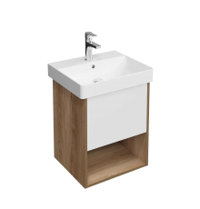 Тумба с раковиной KERAMA MARAZZI Pro 55 подвесная, с ящиком и полкой, вяз