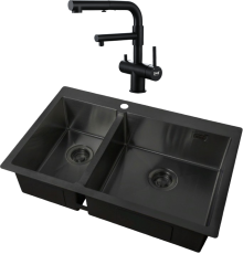 Комплект Мойка кухонная Zorg Light ZL R 780-2-510-R GRAFIT + Смеситель Sanitary SZR-3216 Grafit графит
