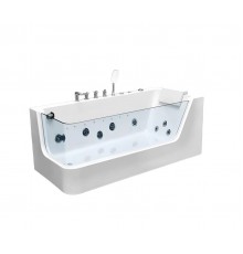 Акриловая ванна Ceruttispa C 494-17R 170x80 см, правая, пристенная, с гидромассажем, белая, с каркасом, со смесителем, со сливом-переливом, с подсветкой, с донным клапаном, с подголовником