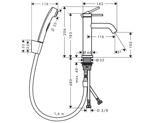 Hansgrohe Tecturis S Смеситель для раковины, 1 отв., EcoSmart+, с гигиеническим душем и шлангом 160см., цвет: черный матовый. 73211670 Hansgrohe Tecturis S Смеситель для раковины, 1 отв., EcoSmart+, с гигиеническим душем и шлангом 160см., цвет: черный матовый. 73211670