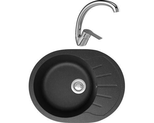 Комплект Мойка кухонная Domaci Болонья М-10-007 антрацит + Смеситель Равенна