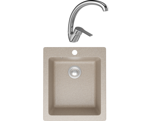 Комплект Мойка кухонная Domaci Болонья М-08-004 песочная + Смеситель Равенна