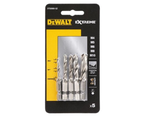 Набор сверл-метчиков DeWalt 5шт IMPACT (М4-М10) DT50060 Набор сверл-метчиков DeWalt 5шт IMPACT (М4-М10) DT50060