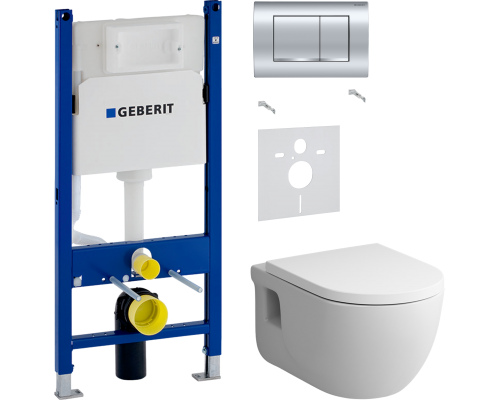 Комплект Унитаз подвесной AM.PM Like C801701SC FlashClean с микролифтом + Шумоизоляция Geberit 156.050.00.1 + Инсталляция Duofix Delta 458.163.21.1 с кнопкой смыва, хром