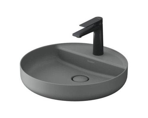 Duravit Vitrium Раковина накладная 46см., с 1 отв., круглая, из DuroCast UltraResist, без перелива, с полкой, цвет: светло-серый матовый. 266246HD