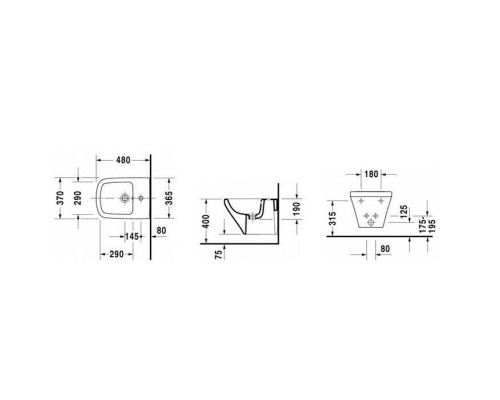 Duravit DuraStyle Биде подвесное с перел. компакт, с 1 отв. под смес., вкл. крепление Durafix, 37x48см,. 2285150000