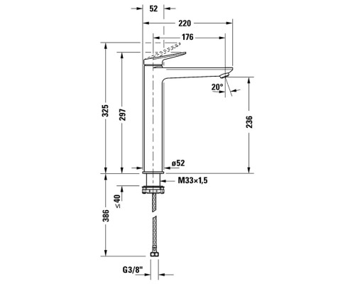 Duravit Wave Смеситель для раковины, высокий, 1 отв., без донного клапана, цвет: хром. WA1040002010