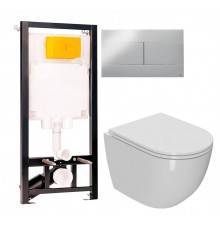 Комплект Унитаз подвесной Bauedge Bau Dream Hurricane 5 Inclosed безободковый, с микролифтом + Инсталляция OLI 80 ECO Sanitarblock mechanic 3 в 1 с кнопкой смыва