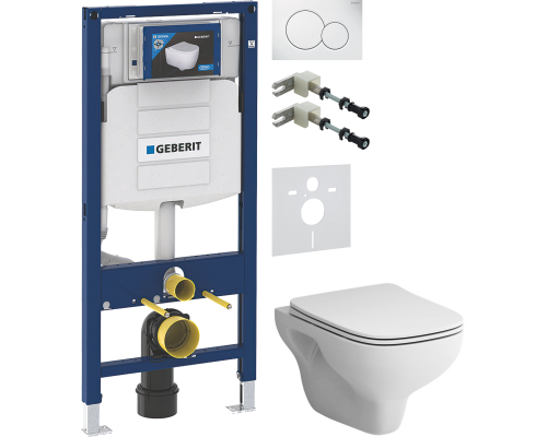 Комплект Унитаз подвесной AM.PM X-Joy S FlashClean C85A1702SC с микролифтом, белый + Крепления Geberit Duofix 111.815.00.1 к стене + Шумоизоляция 156.050.00.1 + Инсталляция UP 320 111.300.00.5 + Кнопка Sigma 01 115.770.11.5 белая