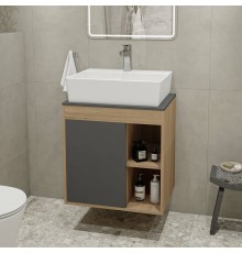 Тумба с раковиной Teymi Nura 60, дуб эврика, матовый графит, раковина Aina 56