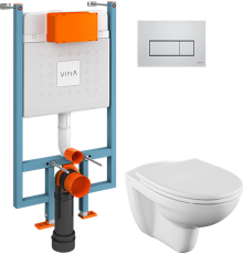 Комплект Унитаз подвесной Norm Fit 6855B099-1777 + Крышка VitrA Norm 84-003-749 с микролифтом + Инсталляция V-Fix Core 738-5800-01 с кнопкой смыва Root S 740-2380 хром