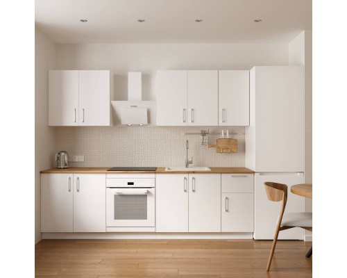 Кухонный гарнитур Domaci Болонья 260 см, фасад белый, ручка хром, столешница дуб вотан KUH-1008782