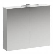 Laufen Base Шкафчик зеркальный 80x18.5x70cм, 2 дверцы, с горизонтальным элементом LED-подсветки, 2 стеклянные полки, 1 розетка, цвет: белый матовый. 4.0280.2.110.260.1