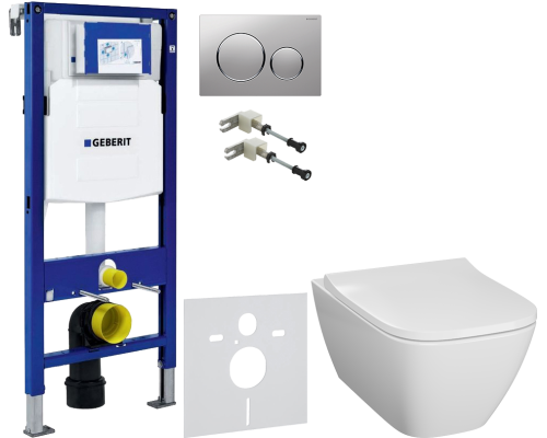 Комплект Унитаз подвесной Geberit Smyle Square 500.683.01.1 с крышкой-сиденьем с микролифтом + Крепления Duofix 111.815.00.1 к стене + Шумоизоляция 156.050.00.1 + Инсталляция UP 320 111.300.00.5 + Кнопка Sigma 20 115.882.JQ.1 хром матовый, хром глянцевый