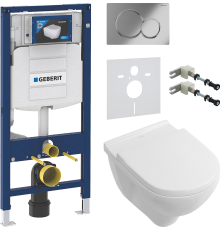 Комплект Унитаз подвесной Villeroy   Boch O.Novo 5660HR01 alpin, безободковый + Крепления Geberit Duofix 111.815.00.1 к стене + Шумоизоляция 156.050.00.1 + Инсталляция UP 320 111.300.00.5 + Кнопка Sigma 01 115.770.21.5 хром