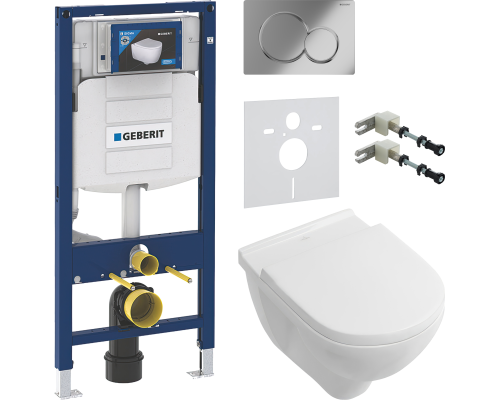 Комплект Унитаз подвесной Villeroy   Boch O.Novo 5660HR01 alpin, безободковый + Крепления Geberit Duofix 111.815.00.1 к стене + Шумоизоляция 156.050.00.1 + Инсталляция UP 320 111.300.00.5 + Кнопка Sigma 01 115.770.21.5 хром