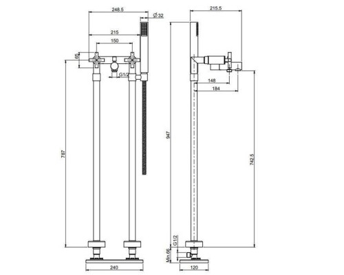 Carlo Frattini Maxima Смеситель для ванны напольного монтажа с душевым комплектом, цвет: Хром. F2302,  F5304/4CR