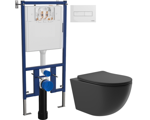 Комплект Унитаз подвесной Aqueduto Ovo OVO0140 безободковый, с микролифтом, черный матовый + Инсталляция DIWO 4501 + Кнопка 7320 белая Комплект Унитаз подвесной Aqueduto Ovo OVO0140 безободковый, с микролифтом, черный матовый + Инсталляция DIWO 4501 + Кнопка 7320 белая