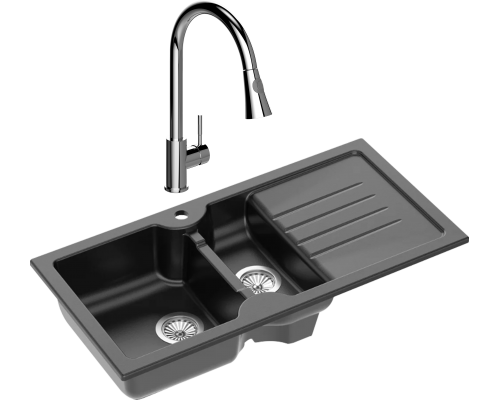 Комплект Мойка кухонная Domaci Сиена 54100-110 черная матовая + Смеситель Ливорно WFD04093