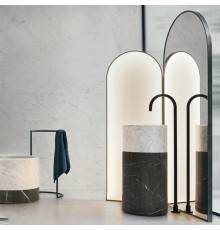 NOORTH milldue edition ROMA Комплект 150см из напольного зеркала со створкой с подсветкой, напольной раковины из гладкого и фрезерованного мрамора, Цвет: bianco carrara-A10L/grafite-A51F. 5076.A10L.A51F,  5356.DX