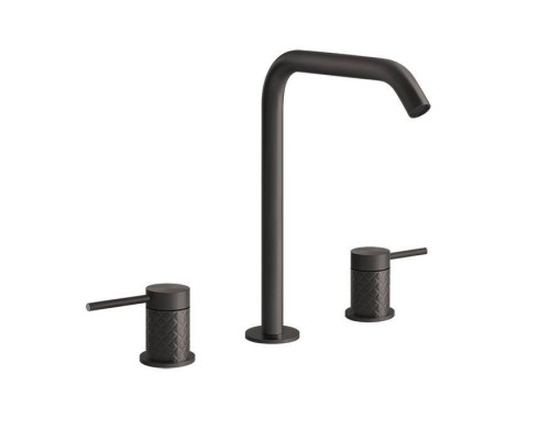 Gessi 316 Смеситель для раковины на 3 отверстия, без донного клапана, излив 156мм h=269мм, цвет: brushed black metal pvd. 54111#707