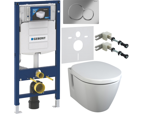 Комплект Унитаз подвесной Ideal Standard Connect E781901 с функцией биде + Крышка + Инсталляция Geberit Duofix UP 320 111.300.00.5 + Кнопка Sigma 01 115.770.21.5 хром + Крепления 111.815.00.1 к стене + Шумоизоляция