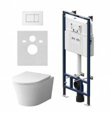 Комплект Унитаз подвесной Damixa Skyline DX35C1700SC безободковый, с микролифтом + Инсталляция AM.PM MasterFit I012710.0201 с кнопкой ProC S белый глянец