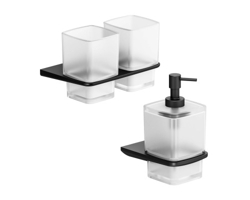 Набор Стакан AM.PM Inspire 2.0 A50A343422 двойной, подвесной, черный + Дозатор A50A36922 черный матовый
