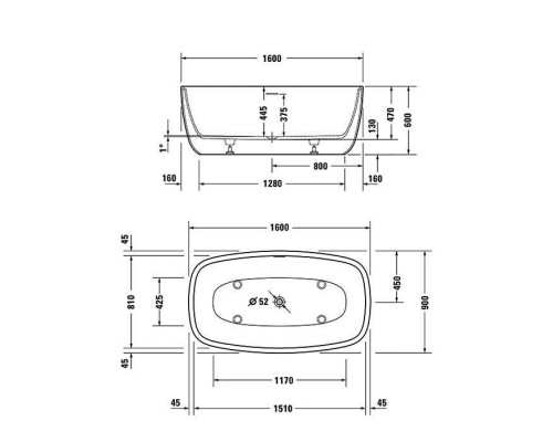 Duravit Aurena Ванна свободностоящая 160x90см., из материала DuroCast Plus, ,цвет: белый матовый. 700552000000000 Duravit Aurena Ванна свободностоящая 160x90см., из материала DuroCast Plus, ,цвет: белый матовый. 700552000000000