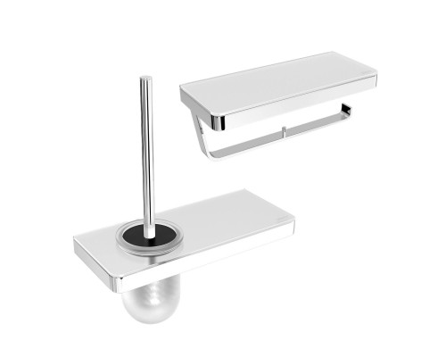 Набор Держатель Lemark Glass line 9721040 хром, белый + Ершик 9761031 с полкой, хром, белый