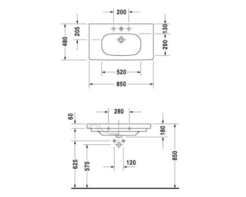 Duravit D-Code Раковина 85х48 см, без отв., медицинская, без перелива, цвет: белый. 03528500702