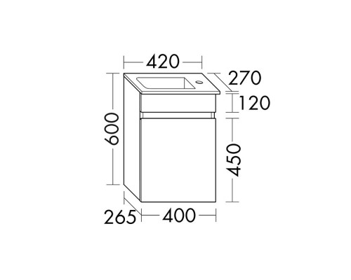 Burgbad Lin20 Комплект мебели 42х27х60см, правый, подвесной, с раковиной, с 1 дверью, цвет: Moss Green Matt. SGIE042RF5383C0001*1 Moss Green Matt