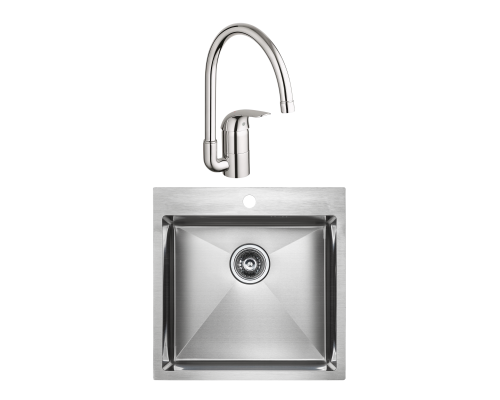 Комплект Мойка Paulmark Kroner PM215151-BS брашированная нержавеющая сталь + Смеситель Grohe Euroeco