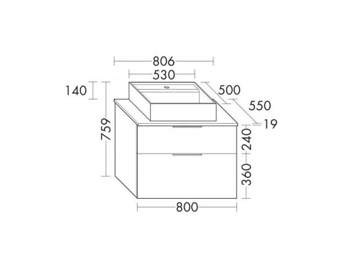 Burgbad Eqio Комплект мебели 800х550х600 мм с крам. умыв. квадратным, цвет белый, с 1 отв под смес, 2 ящика, ручки G0252, цвет: серый глянцевый. SGUP080F2010GO252C0001*1