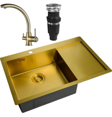 Комплект Мойка кухонная Zorg Light ZL R 780510-L BRONZE + Смеситель Steel Hummer SH 699 BRONZE бронза + Измельчитель Bone Crusher BC 610-AS