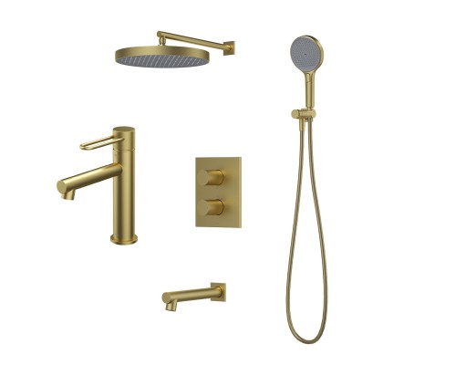 Комплект для ванной IDDIS Duna Душевой комплект IDDIS Duna DUNMGSTi68 С ВНУТРЕННЕЙ ЧАСТЬЮ + Смеситель для раковины DUNMG00i01, матовое золото