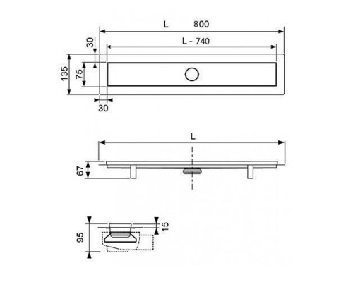 TECE Комплект TECElinus для монтажа дренажного канала 800мм с основой для плитки tile и панелью steel 2 в 1. 15103089